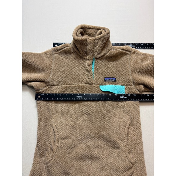 Womens Patagonia Synchilla Snap T Fleece Pullover Tan XS Teal Trim - Picture 2 of 6